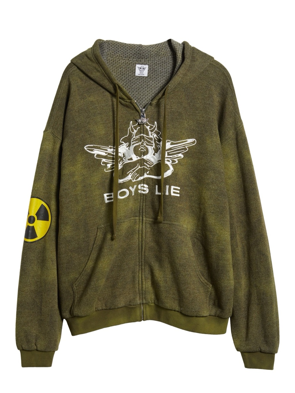 Boys Lie Olive Green Graphic Zip-Up Hoodie – M/L
